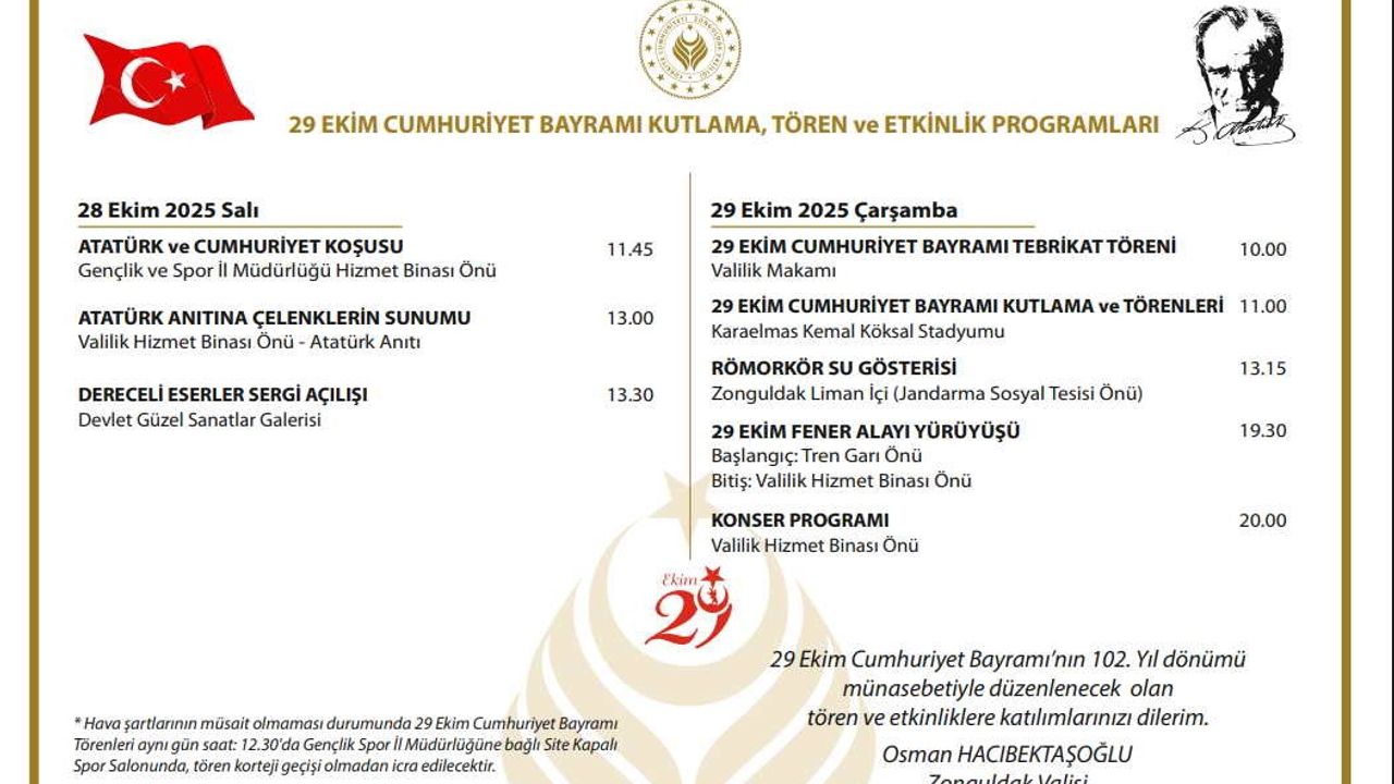Zonguldak’ta 29 Ekim programı belli oldu
