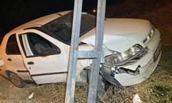 Yoldan çıkan otomobil elektrik direğine çarptı: 2 yaralı