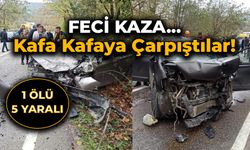 Feci Kaza... İki Otomobil Kafa Kafaya Çarpıştı!