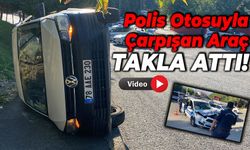 Polis Otosuyla Çarpışan Araç Devrildi!