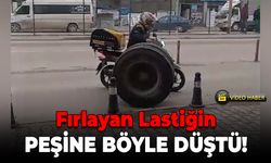 Karabük'te Fırlayan Lastiğin Peşine Düşen Motokuryenin Mücadelesi