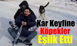 Vatandaşın Kar Keyfine Köpekler Eşlik Etti