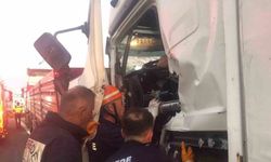 TEM’de kamyon tıra arkadan çarptı: Yaralı sürücü sıkıştı