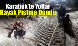 Karabük’te köy yolları kayak pistine döndü