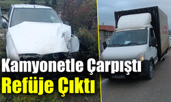 Safranbolu’da kamyonetle çarpışan otomobil refüje çıktı