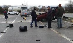 Kontrolden çıkan araç takla attı