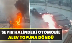 Trafikte bekleyen otomobil bir anda yandı