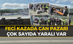 Halk Otobüsü Otomobilin Üzerine Devrildi: 44 Yaralı Var