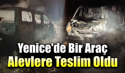 Alev alan araçtan sürücü ve eşi son anda kurtuldu