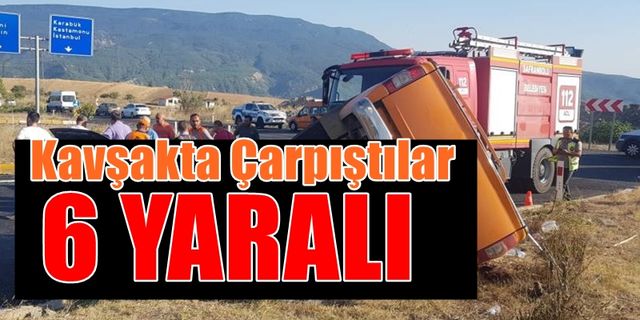 KAMYONET İLE TAKSİ KAVŞAKTA ÇARPIŞTILAR 6 YARALI