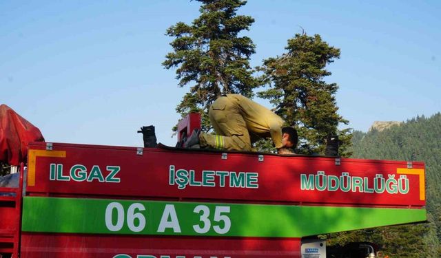 Yangınla mücadele arasında araç üzerinde namazını kıldı