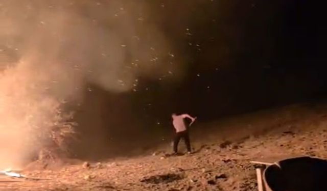 Çankırı’da yol kenarındaki kavun tezgahı alev alev yandı