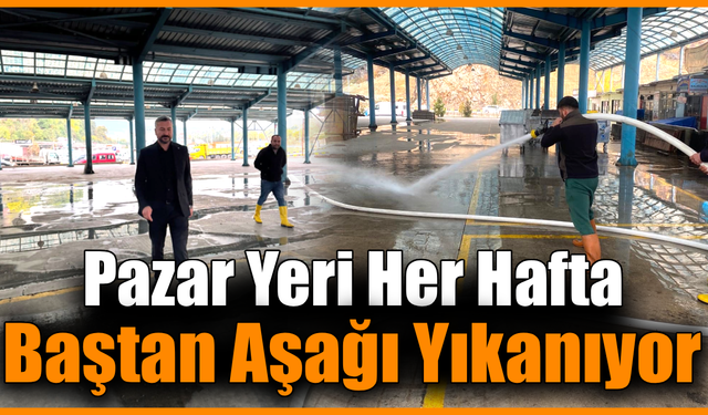 Eskipazar Belediyesi’nden pazar öncesi temizlik mesaisi