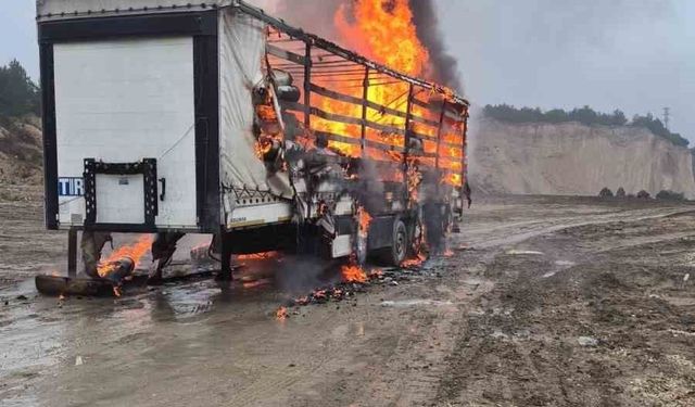 Bolu'da kağıt yüklü dorse alev topuna döndü