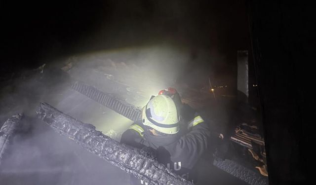 Bacadan çıkan yangın 2 katlı evin çatısını sardı