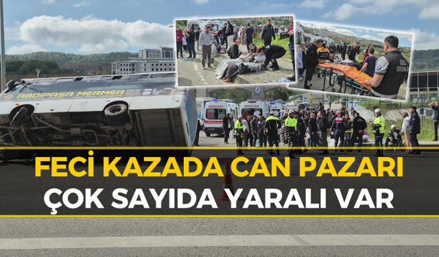 Halk Otobüsü Otomobilin Üzerine Devrildi: 44 Yaralı Var