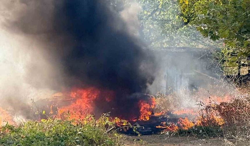 Şarampole uçan otomobil alev topuna döndü