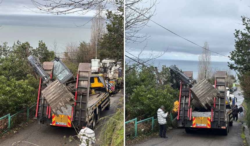 Tırdan düşen kepçe korku dolu anlar yaşattı