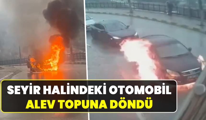 Trafikte bekleyen otomobil bir anda yandı