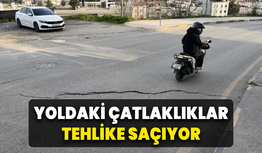 Karabük’te inşaat alanı üstündeki yolda çatlaklar oluştu